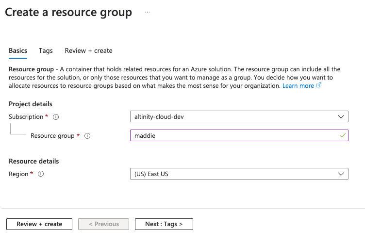 Defining a resource group