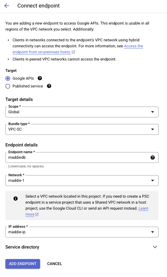 Connecting the endpoint