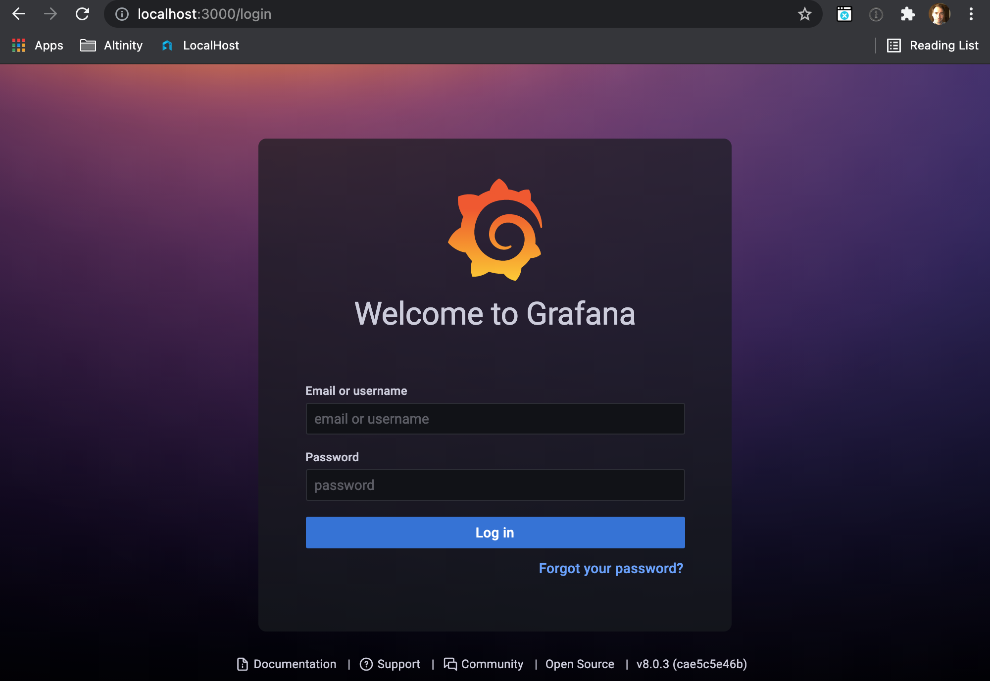 First Grafana login